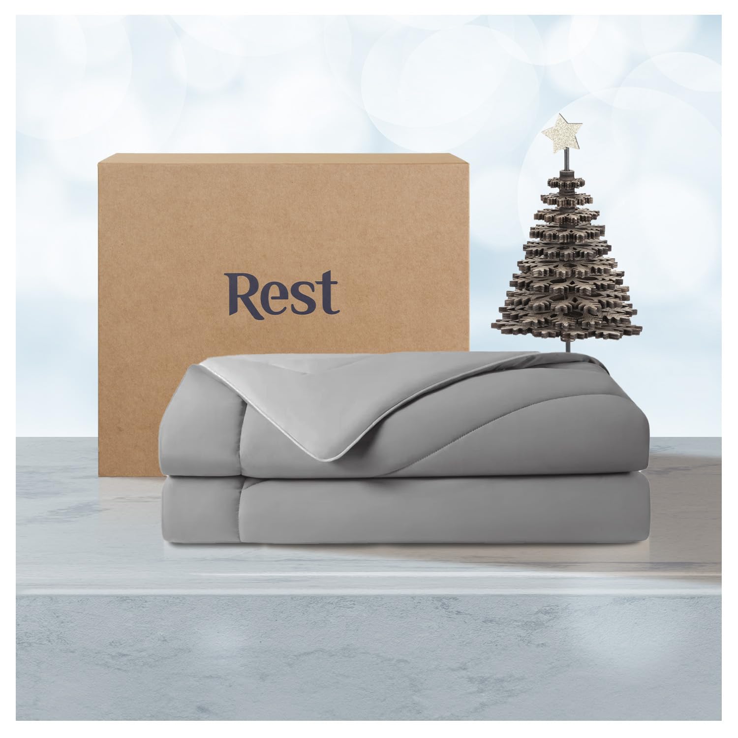 REST® Evercool® Cooling Comforter, All Season Down Alternative Blanket for Hot Sleepers and Night Sweats, Perfect Holiday Present, Luxuriously Soft, Hypoallergenic, Gray Twin 68" x90”