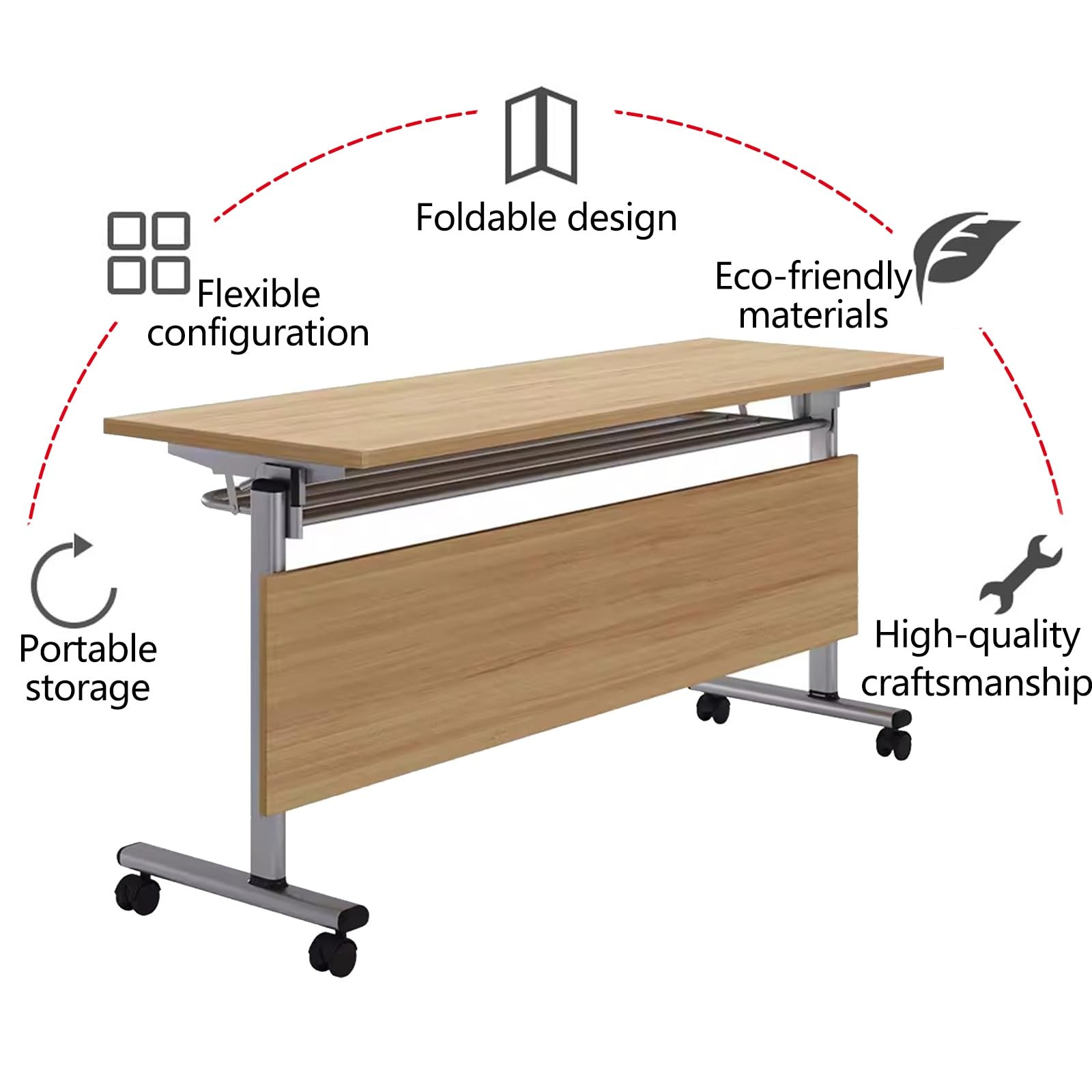 Konferenztisch mit mobilem Design, 360° Schwenkrollen, abschließbar, Sichtschutz, Aufbewahrungsregal, für Büro, Training, Studium, 120 x 40 cm