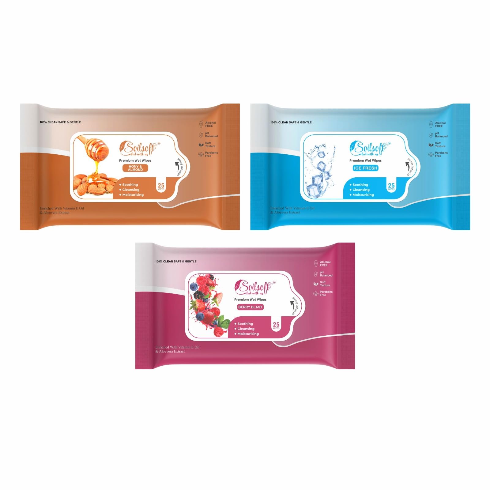 Honey Almond Ice Fresh and Berry Blast Premium Wet Wipes 75 Sheets with Vitamin E Aloe Vera Alcohol Free pH Balanced Soft Moisturising Cleansing Facial Hand Body Skin Care Wet Tissues (Pack of 3)-image-26