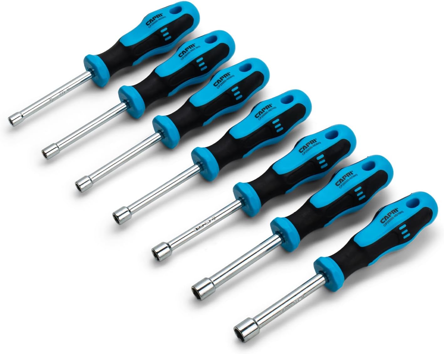 Capri Tools Kontour Nut Driver Set, 3-Inch Hollow Shaft, Metric, 7-Piece
