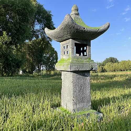 GRASOLAR 31.5’’High Japanese Pagoda Statue Moss-Covered Retro Miniature Tower Lantern Garden Decoration Figurines Outdoor Asian Decoration Zen Courtyard Landscape…