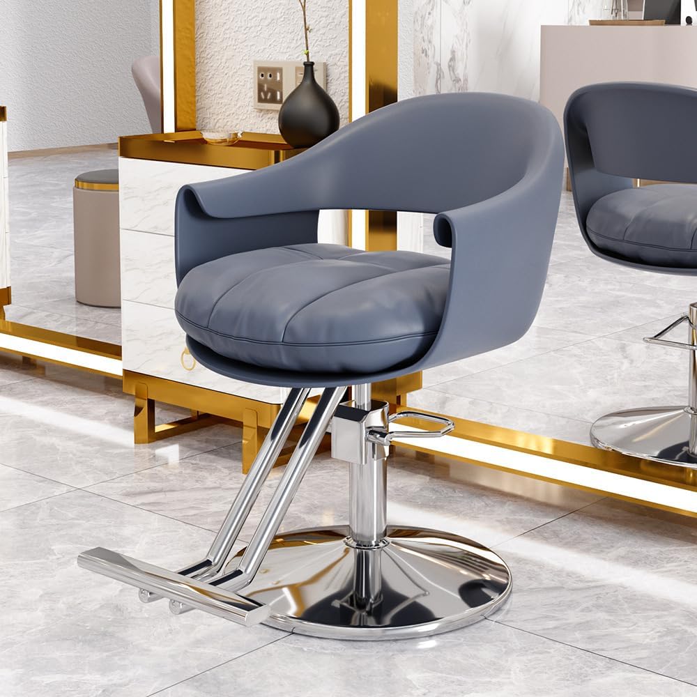 Generisch Friseurstühle, Verstellbarer Friseurstuhl für Stylisten – Hochleistungs-Hydraulikpumpe, 360° drehbar, Spa-Salon-Ausstattung, blau, professioneller Friseurstuhl für den Heimgebrauch