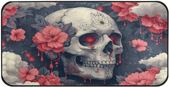 ALAZA Sugar Skull Flower Sylish Retro Non Slip Kitchen Floor Mat Kitchen Rug for Entryway Hallway Bathroom Living Room Bedroom 39 x 20 inches(1.7' x 3.3')