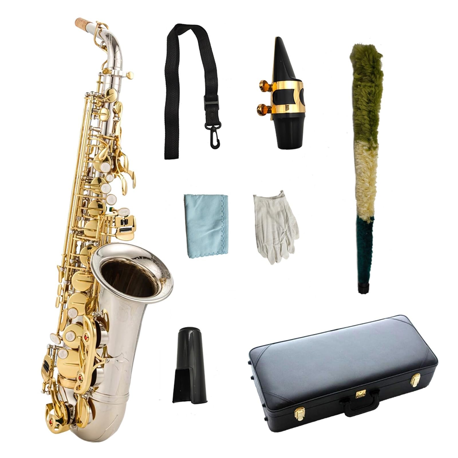 Mib Tune Alto Saxophone E-Flat Nickel Plaqué Or Clé Instrument De Musique Avec Étui Saxophones pour Etudiants