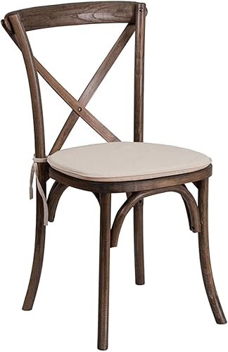 Flash Furniture HERCULES Series Silla apilable de madera americana con respaldo cruzado con cojín