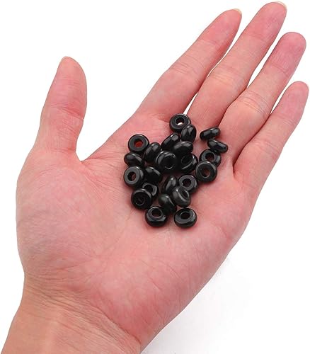 Miniatura 3 de Piedras redondas de ónix negro natural con agujero grande (0.217 in) sueltas semipiedras preciosas para fabricación de joyas, 0.551 in x 0.295 in,