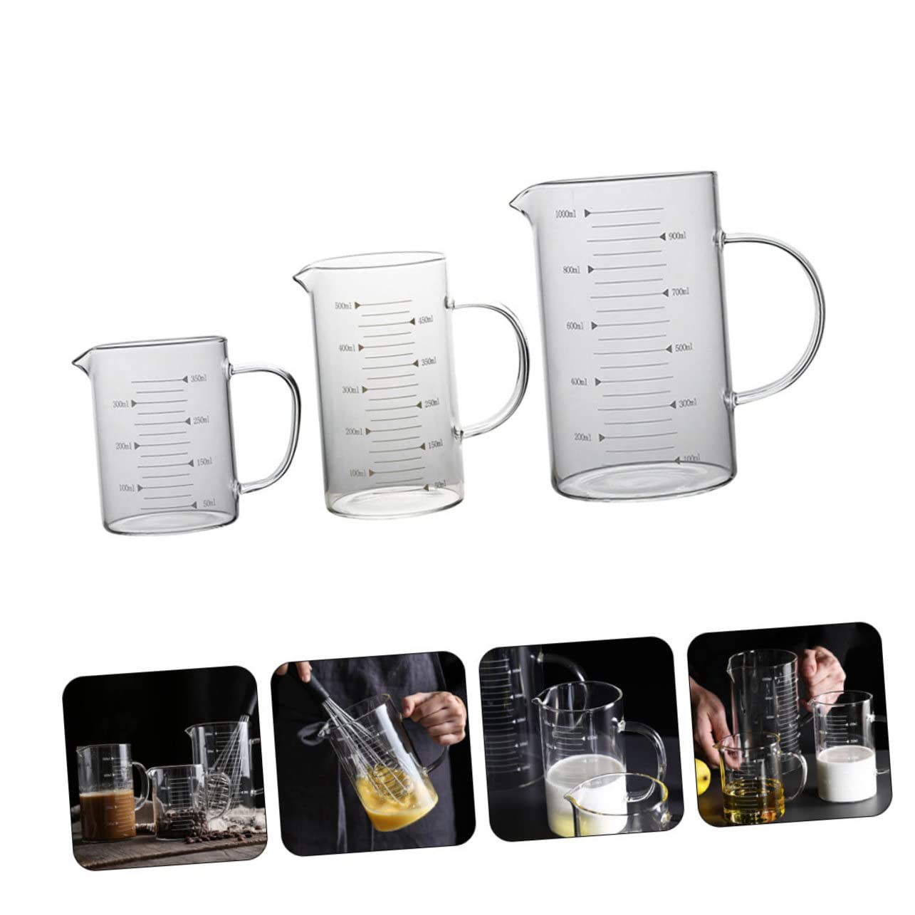 Mikinona Lot de 3 tasses à mesurer en verre pour le lait pour les restaurants les bars pour un débit fluide