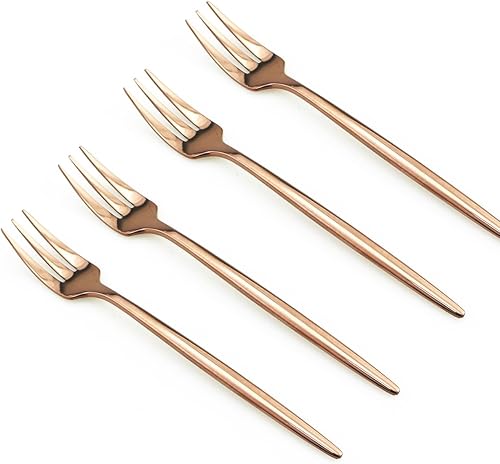 JASHII 4 piezas de acero inoxidable 1810 oro rosa espejo pulido pastel tenedor pastel tenedor