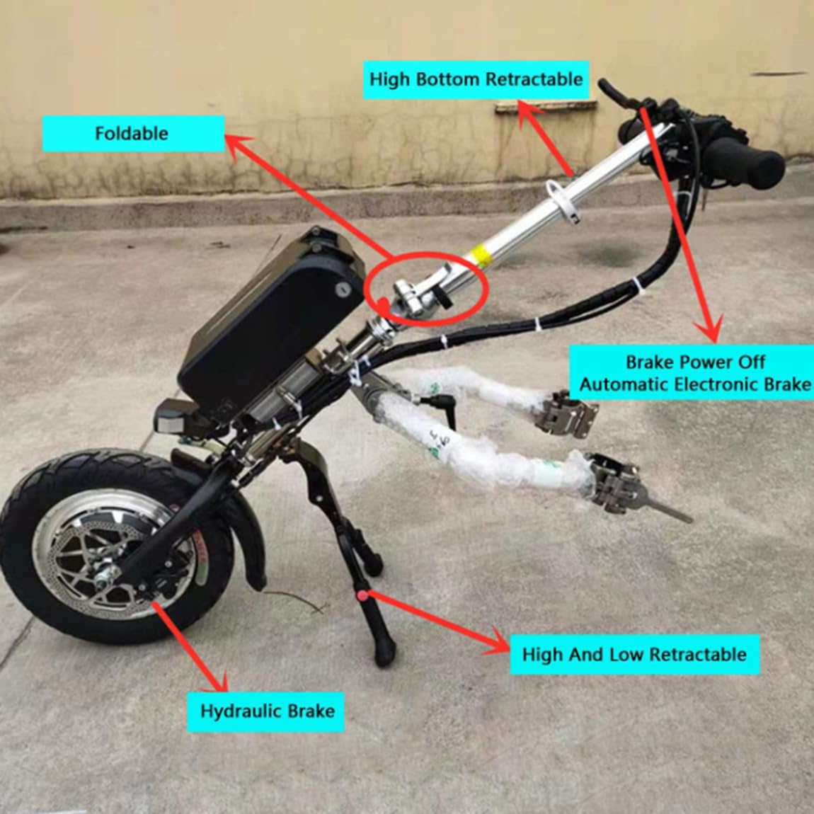 Kit de conversión de accesorios eléctricos para silla de ruedas, luz frontal LED, resistencia de 90 km, ciclo de mano ajustable de 3 velocidades para una mayor movilidad