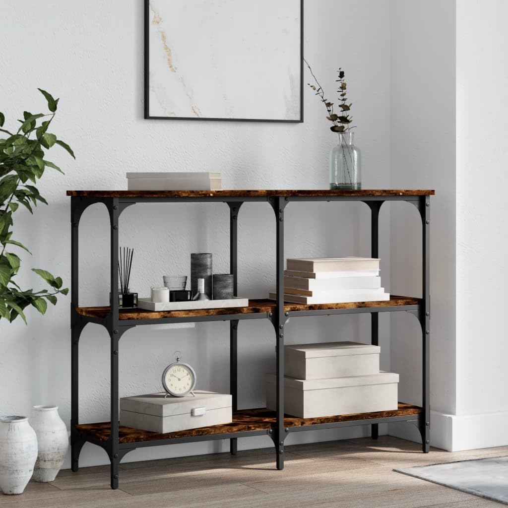 SXZenSpace Console Table Smoked Oak 100x29x75 cm Engineered Wood with Metal Frame, Modern Hallway Sofa Side for Living Room, Corridor and Bedroom