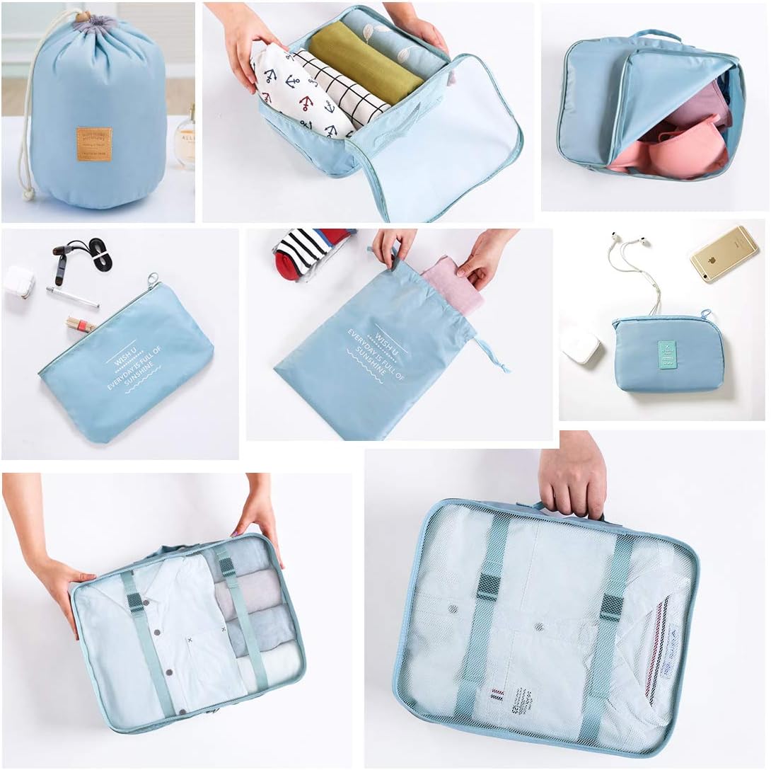 Packing Cubes for Travel, 8Pcs Travel Cubes Set Foldable Suitcase Organizer Lightweight Luggage Storage Bag (Blue) : Clothing, Shoes & Jewelry