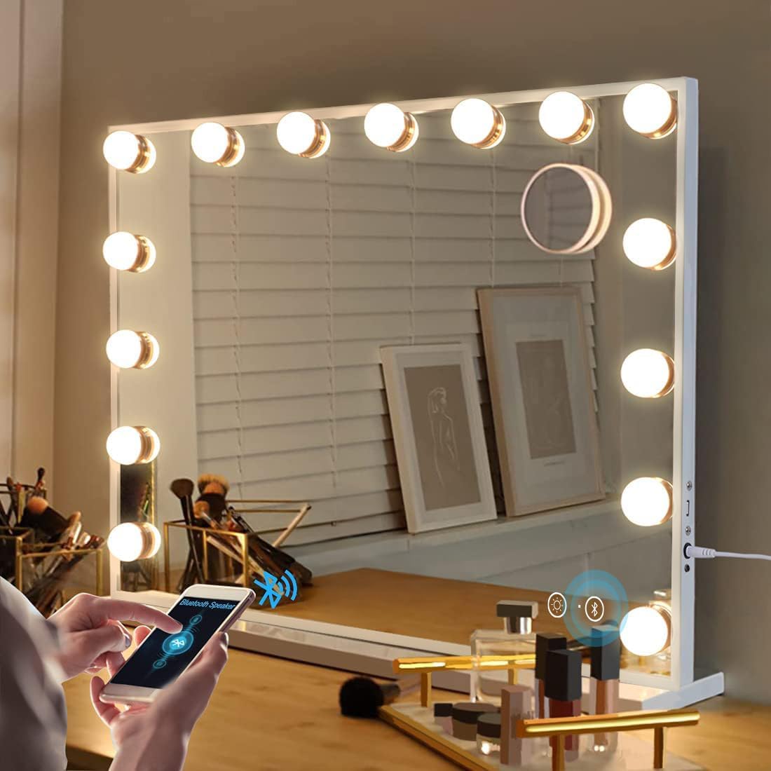 Rectangular Frameless Vanity Mirror with Dimmable LED Lights