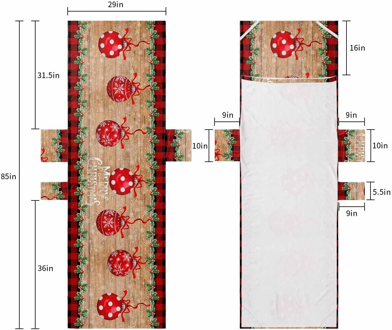 Christmas Bohemia Ball Beach Pool Patio Lounge Chaise Chair Cover Towel With Pockets,Absorbent & Quick Dry Microfiber Towel Cover Bag Summer Accessories Xmas Farmhouse Brown Wood Grain Plaid