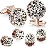 Owenqian ManschettenknöPfe Herren Geschenk, Manschettenknöpfe und Smokinghemd Nieten für Männer Blumen Hochzeit Business Geschenke für Männer mit Box