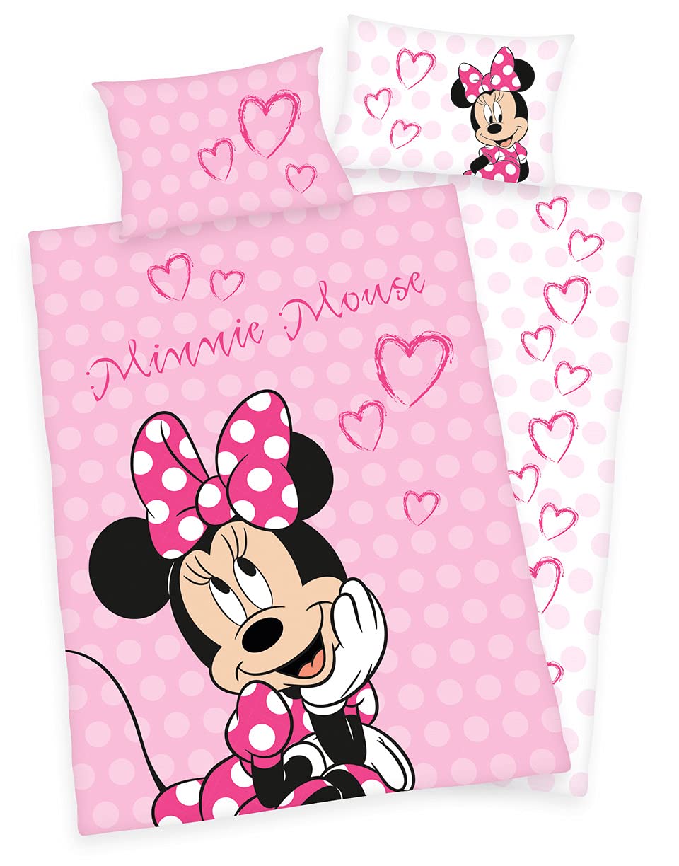 Disney Minnie Mouse Bettwäsche 40x60 + 100x135cm, 100% Baumwolle mit Reißverschluss