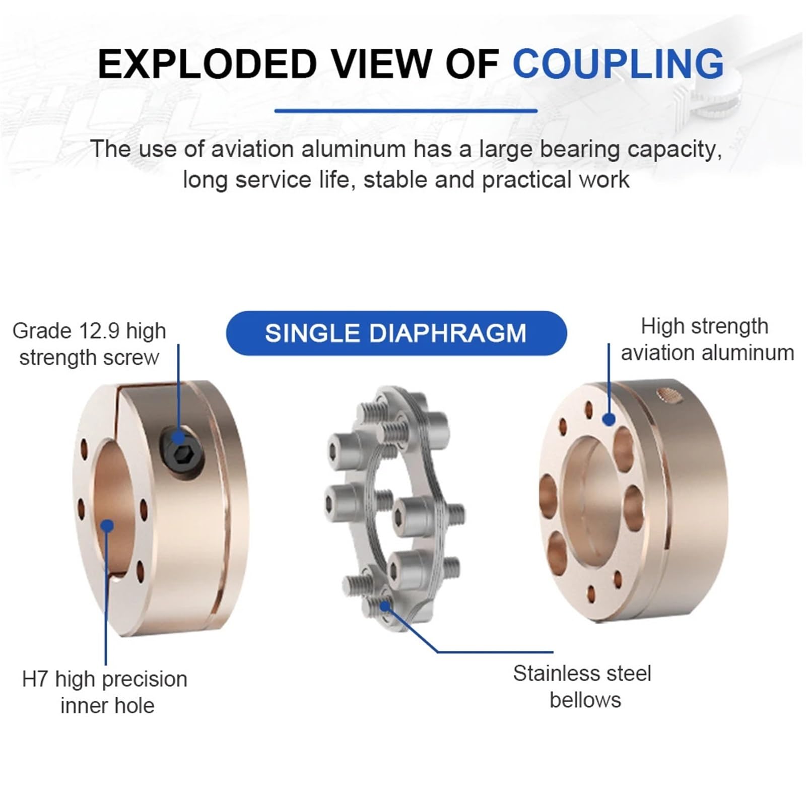 Accouplement à diaphragme Flexible D45L40, 10mm à 24mm, coupleur de servomoteur à 8 vis plus grand(14X14)