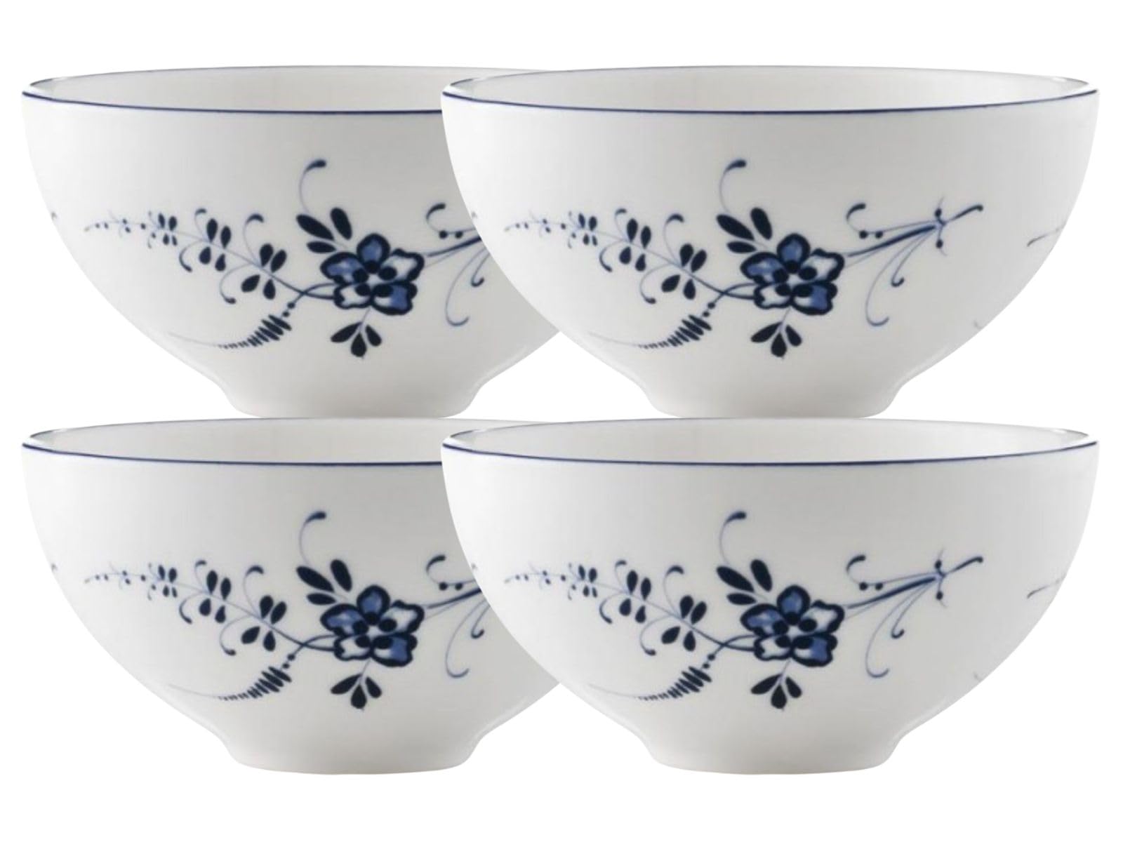 Villeroy & Boch Vieux Luxembourg Schälchen 4er Set, 150 ml, Kleine Servierschälchen mit blauem Dekor, Premium Porzellan, Weiß/Blau