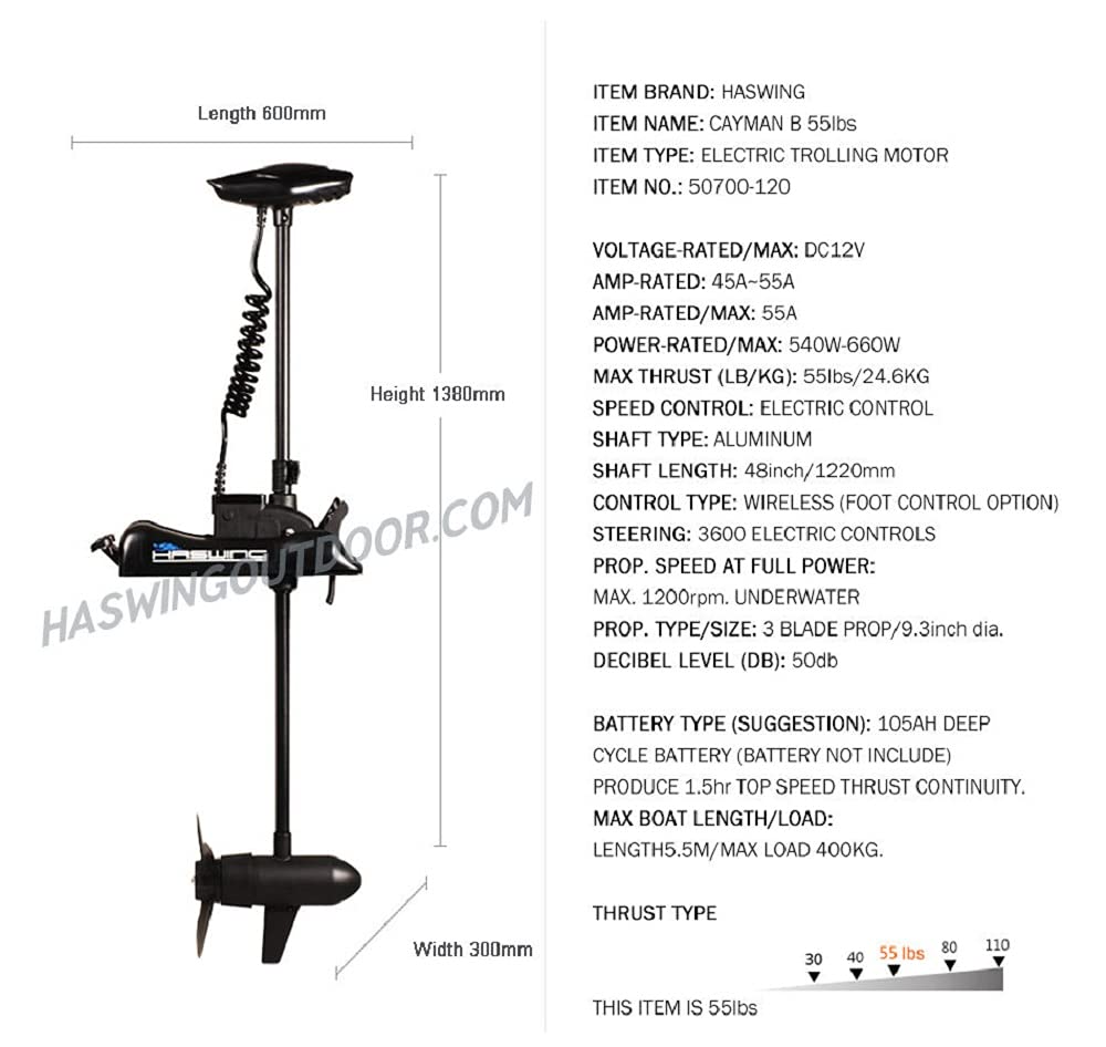 Buy PARKHO HASWING Electric Trolling Motor 12V 55LB 48 Inch Shaft