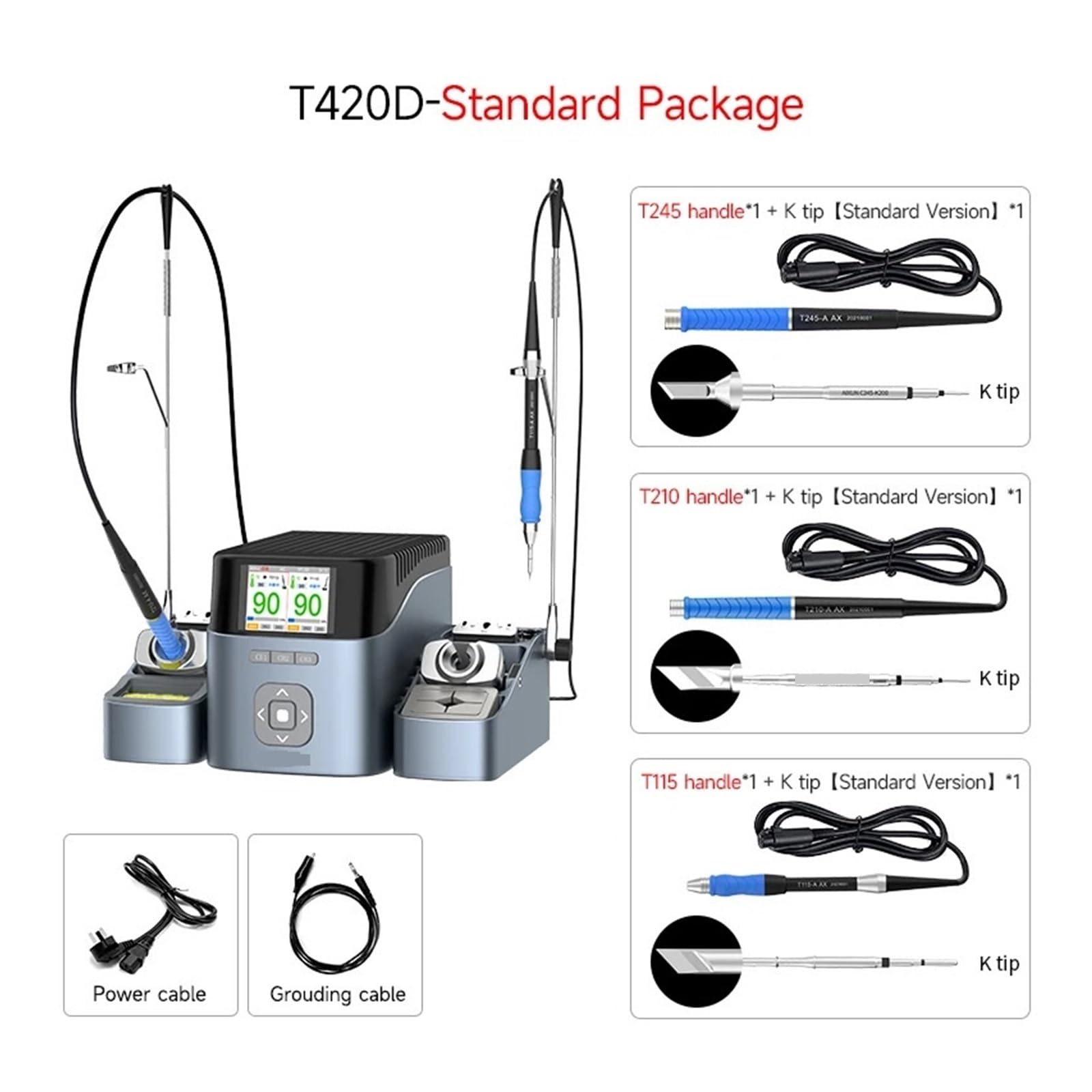 Stacja lutownicza, T420D Dwukanałowa Inteligentna Stacja Lutownicza Kontrola Temperatury HD Wyświetlacz Ciekłokrystaliczny Naprawa Narzędzi Lutowniczych(C245 C210 handle set)