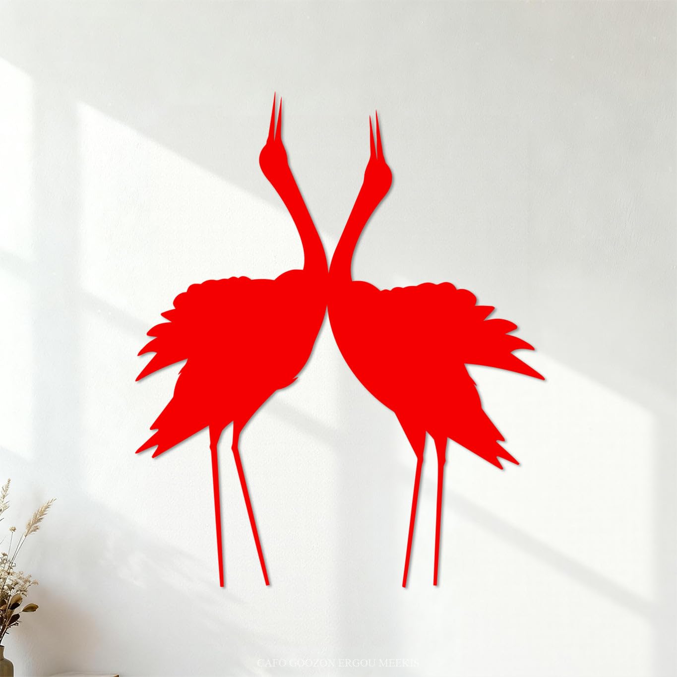 Engraving Decals Couple Crane Silhouette Birds 68x82.4cm Easy Installation Red