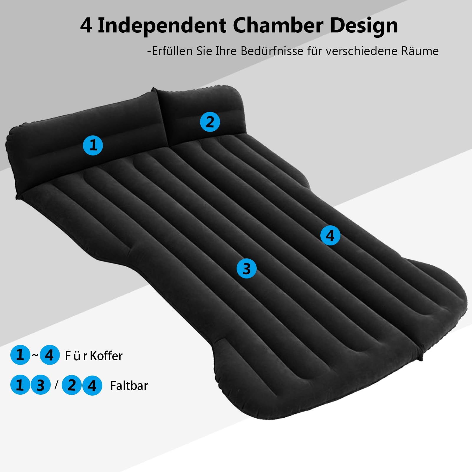 SUV Colchón de Coche Inflable con Bomba y Almohada, Cama de Aire Portátil para Viajes Camping Aire Libre, Grueso Cómodo Duradero Negro