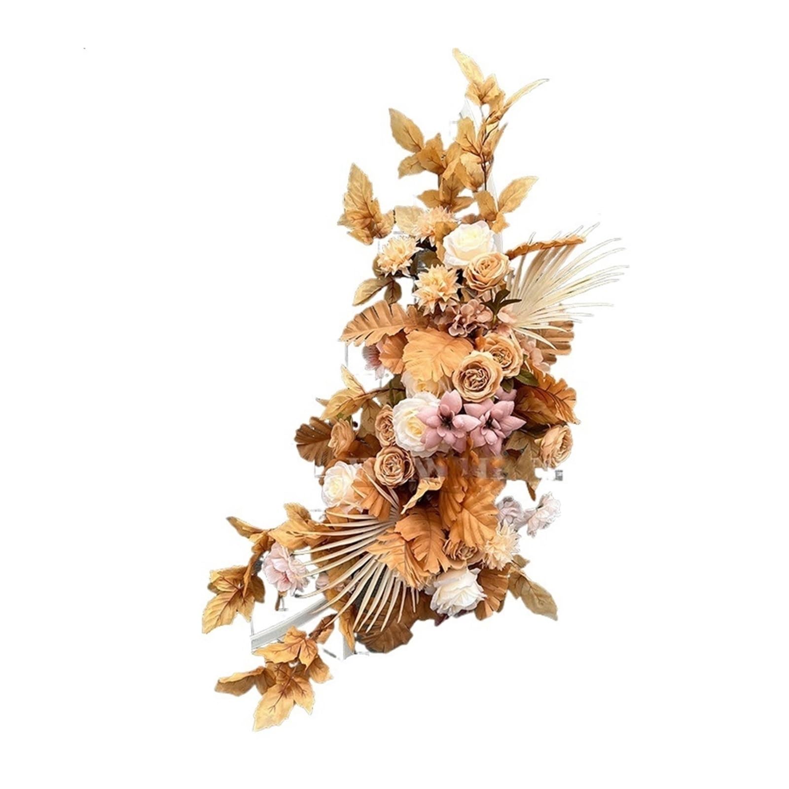 Artificial Wedding Arch Flowers Kit Wedding Flower Artificia Silk Flowers Arch Round Pavilion Art Window Decoration Props T Stage Leaf Hanging(M Color1)