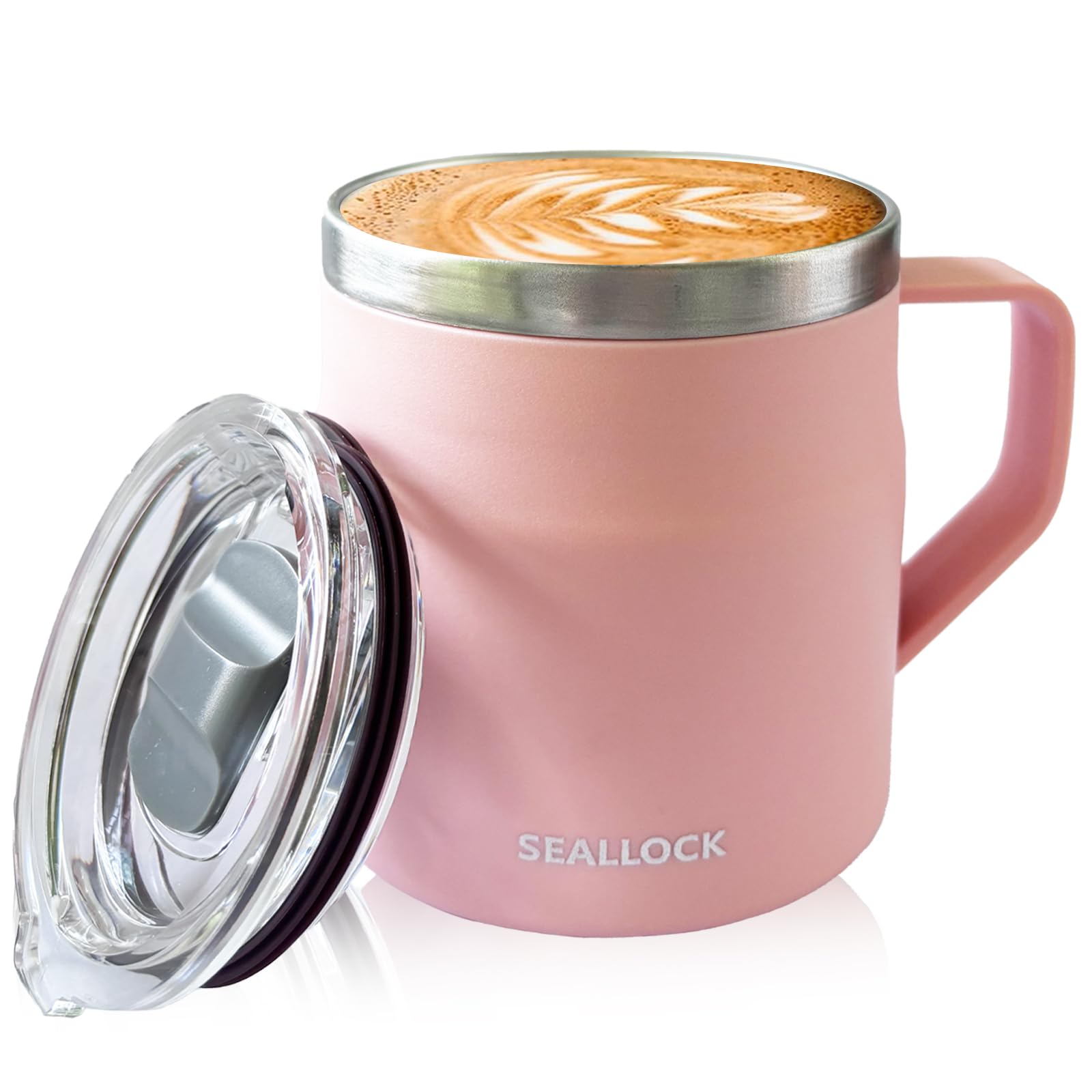 YueXing 450ml Stainless Steel Coffee Mug with Lid and Handle – Wide-Mouth Easy-Clean Desk Mug for Home or Office (Pink) — image 1