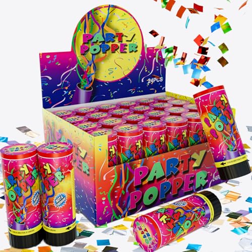 Small Confetti Cannon 24 Pack Mini Confetti Poppers Multicolor Party Poppers Confetti Small Party Confetti for Kids Ideal for Weddings Birthdays Graduations Baby Shower Christmas New Years