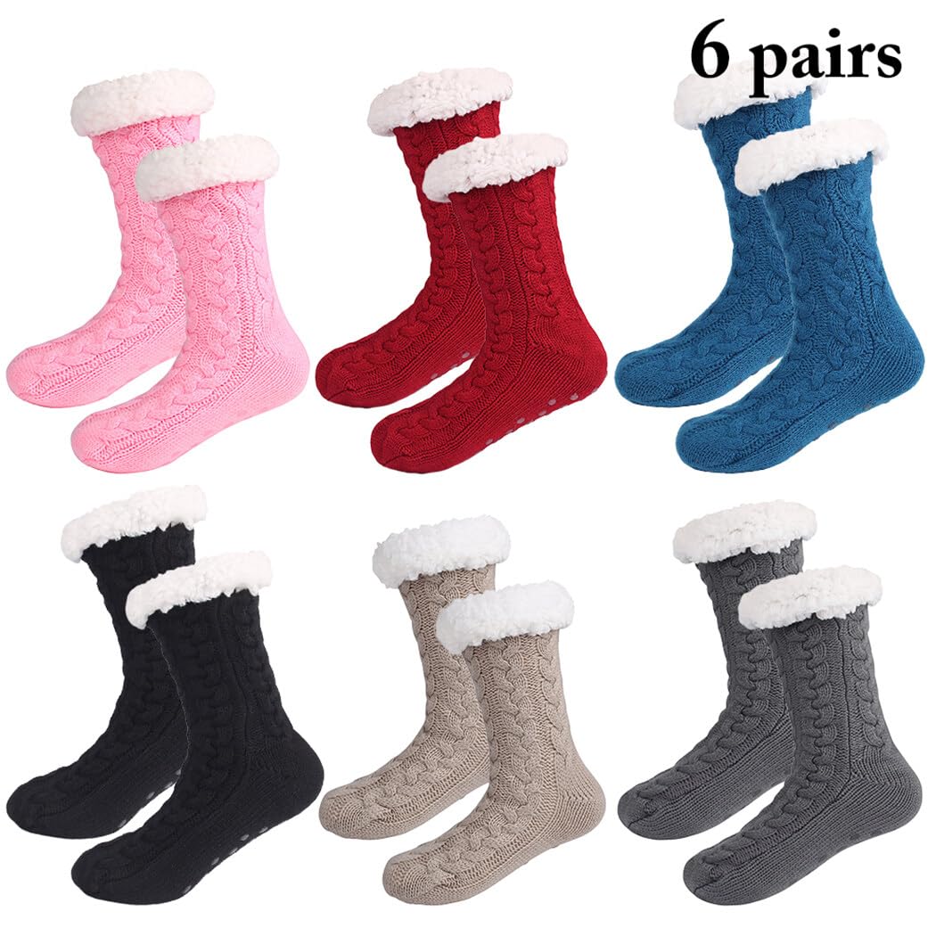 Calcetines térmicos elásticos y cálidos, clásicos: bonitos calcetines transpirables simples 6 pares antideslizantes de punto de invierno, multicolor, Talla única