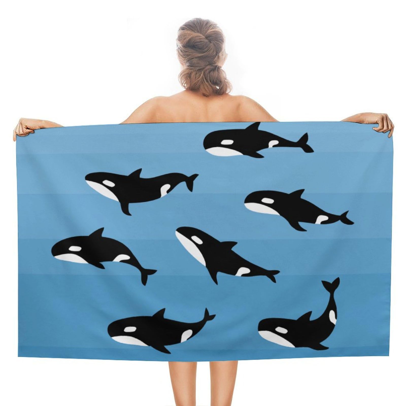 LEDFCVSU Beach Towel, Cute Killer Whale Bath Towel, Absorbent Towel for Swimming, Sports, Travel
