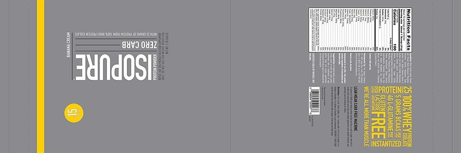 Isopure Zero Carb, Vitamin C and Zinc for Immune Support, 25g Protein, Keto Friendly Protein Powder, 100% Whey Protein Isolate, Flavor: Banana Cream, 1 Pound (Packaging May Vary)