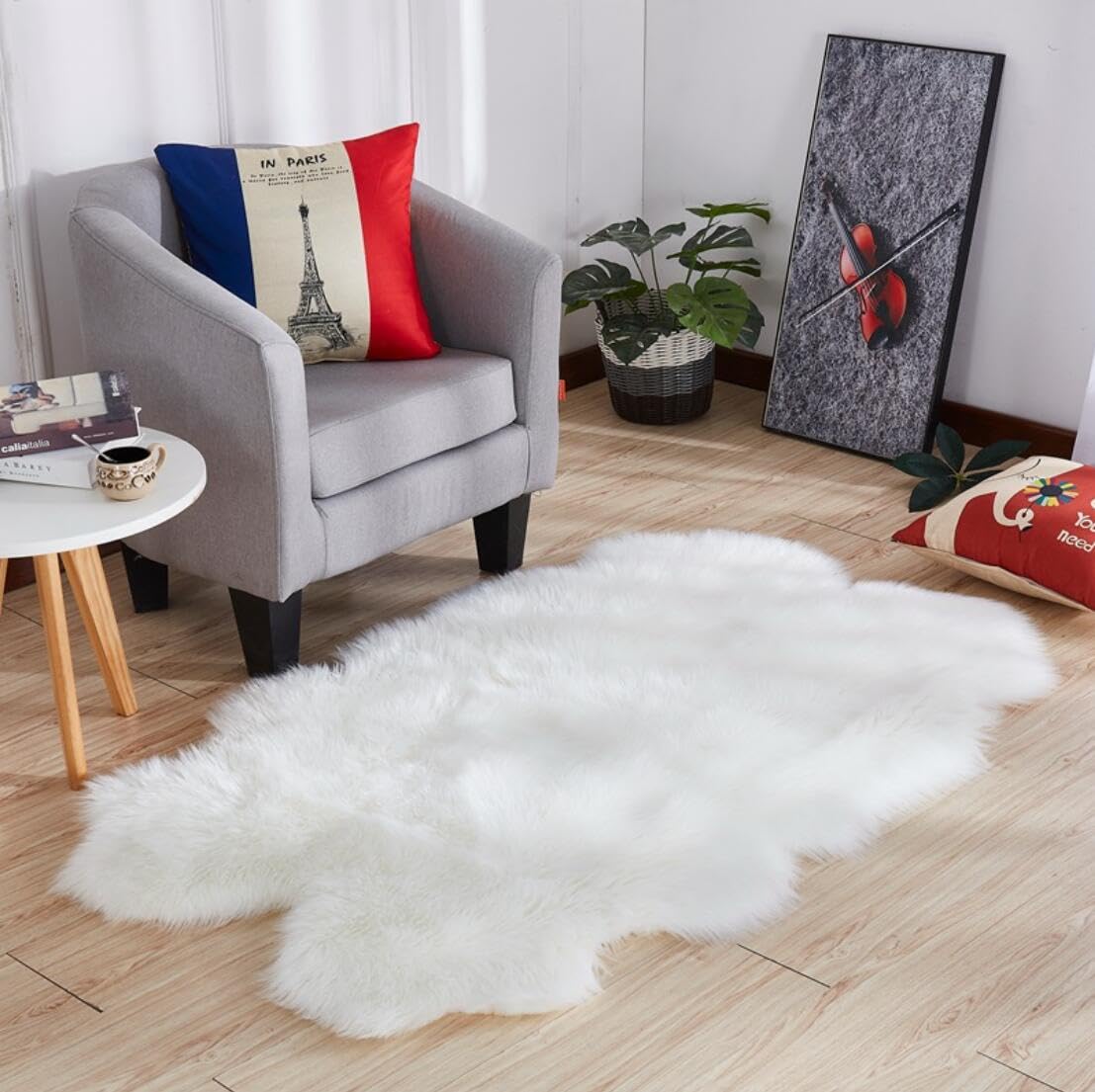 JXLOULAN Soft Faux Fur Sheepskin Rug White 120x180 cm, Fluffy Area Rug Machine Washable, for Bedroom kids room, Living Room - Image 3