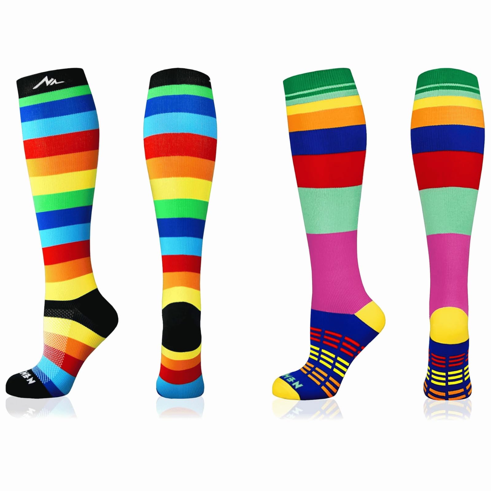 NEWZILLMedical Compression Socks for Women & Men Circulation 20-30 mmHg for Running Athletic Travel Flight Nurses Rainbow Stripes LGBTQ