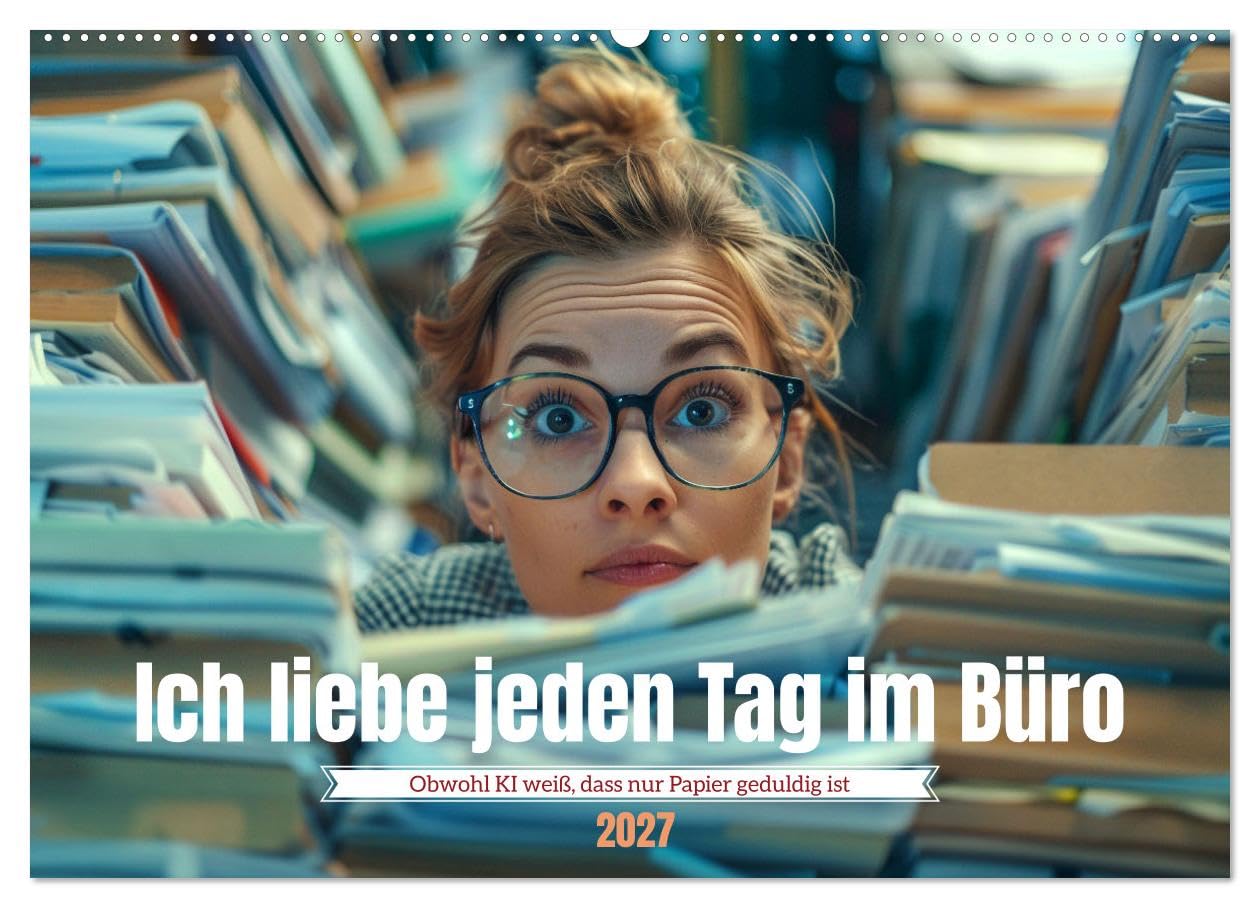 CALVENDO - Ich liebe jeden Tag im Büro (Wandkalender 2027 DIN A2 quer), Monatskalender: Arbeitswahn und Papierstau: Das Comedy-Bürokalender