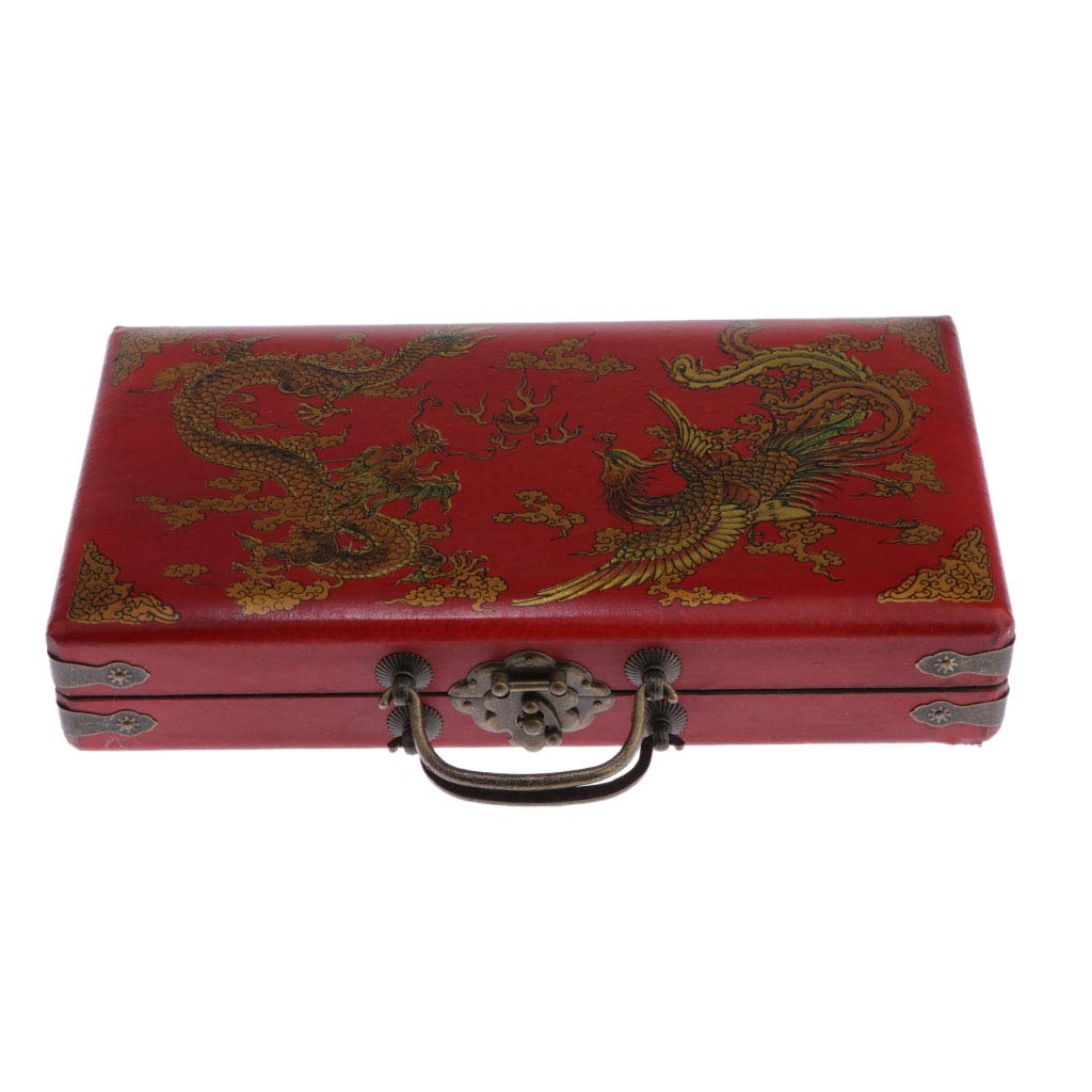 P Prettyia Estuche de Almacenamiento de Joyas de Madera Tallado de Caligrafía China Antigua Joyero Organizador de Collar Pendientes