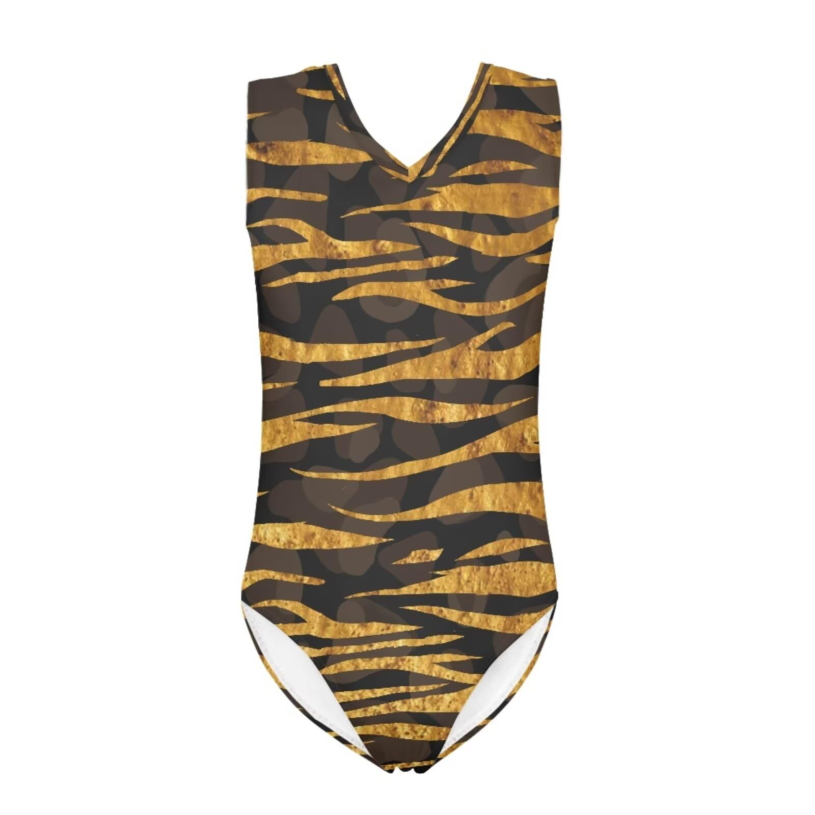 QWEFVB Gymnastics Leotard for Girls Outfit Kids Sleeveless Unitard One-Piece Dancewear,Tiger Stripe-Yellow