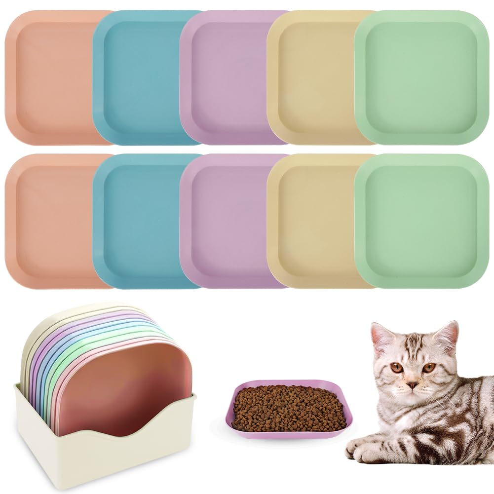 Alaoo 10 pcs Plastic Cat Food Bowls, Kitten Bowls, Whisker Fatigue Free Cat Food Bowls,Suitable For Small Cats, Short Legged Cats, Square