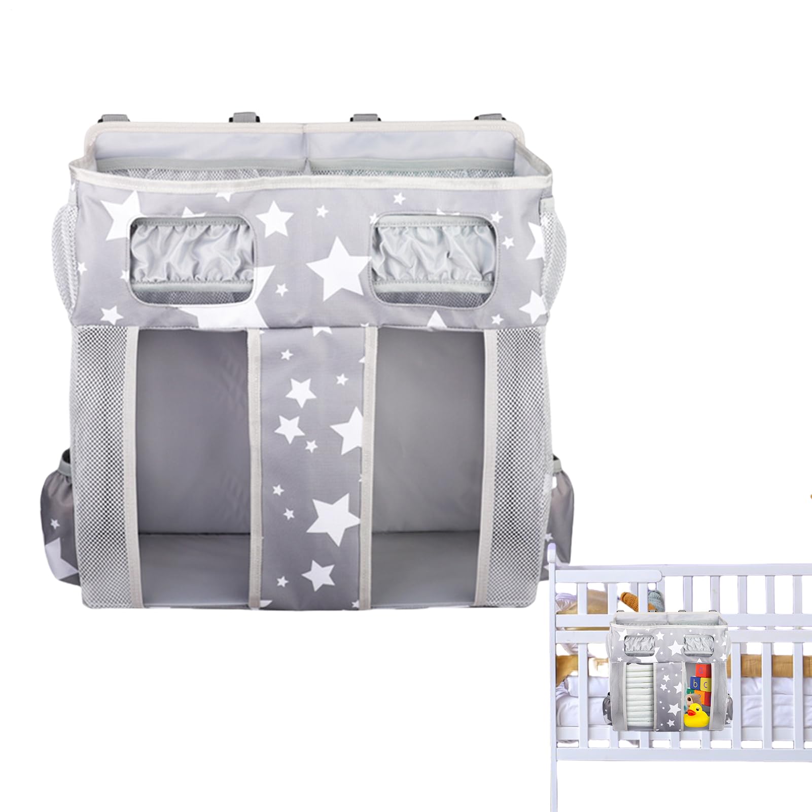 Organisateur De Chevet Poches Biberon Sac Lingettes Bavoir | Grand Sac Organisateur De Lit Bébé En Oxford Empilable Suspendu Rangement Nurserie Bébé Chevet Garçons Filles