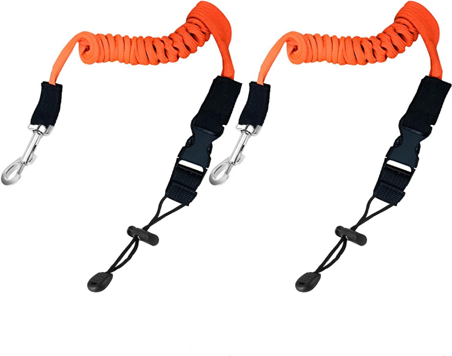 kuou 2pcs Kayak Paddle Leash, Safety Elastic Kayak Paddle Rope Canoeing Accessories with Adjustable Belt Buckle and Metal Hooks for Canoeing Boating Surfing (Orange Yellow)