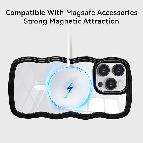 Miniatura 9 de QLTYPRI Funda magnética para iPhone 13 Pro Max compatible con Magsafe, bonita funda transparente con marco ondulado rizado para niñas y mujeres,