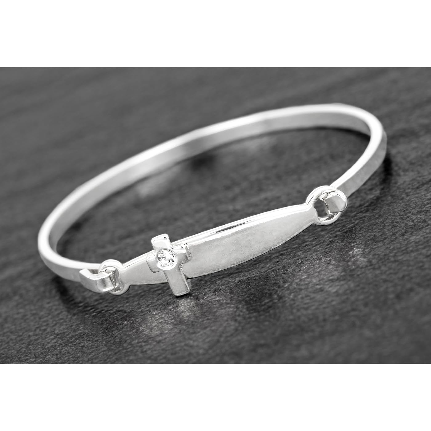 Equilibrium Silver Plated Christening Bangle with a cross