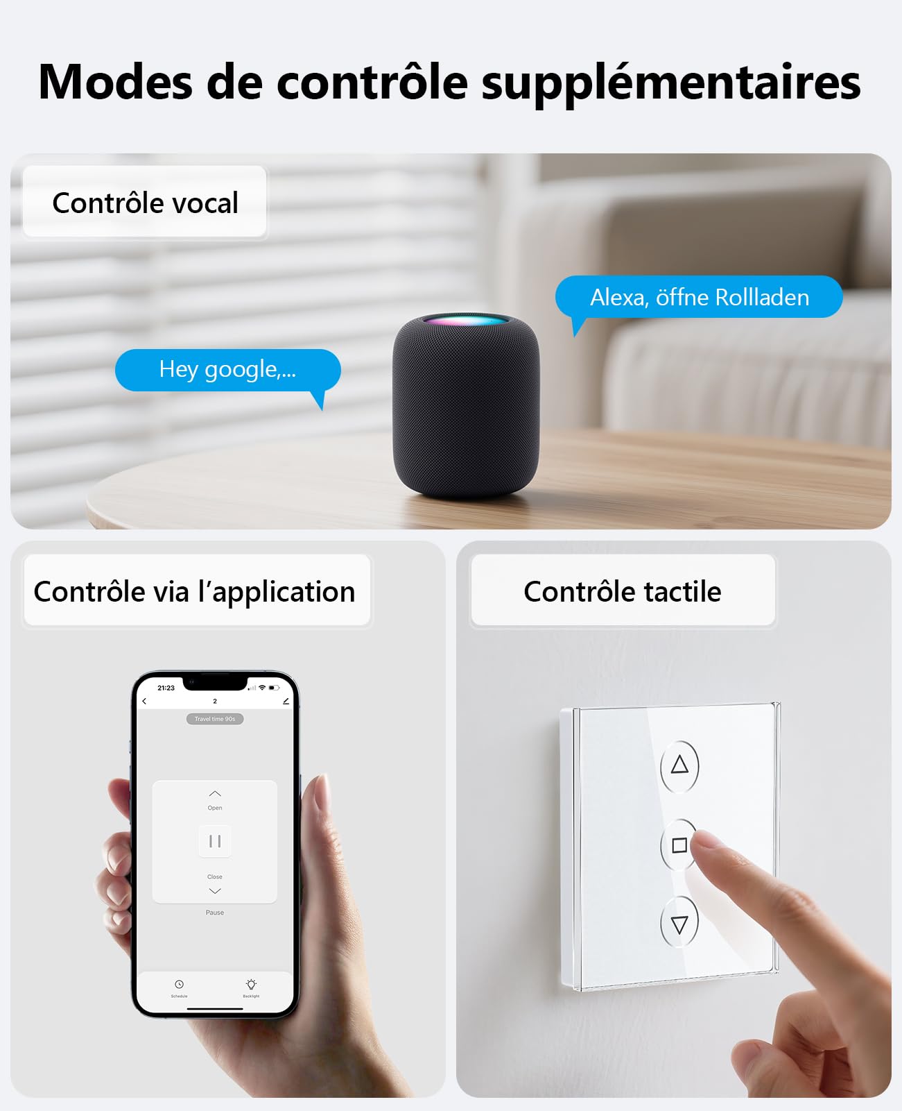 Interrupteur Volet Roulant Connecté, 80 * 80mm Interrupteur de Stores WiFi Compatible Alexa/Google Home/SmartLife, APP Contrôle à Distance - Fil Neutre Requis (Blanc, 1)