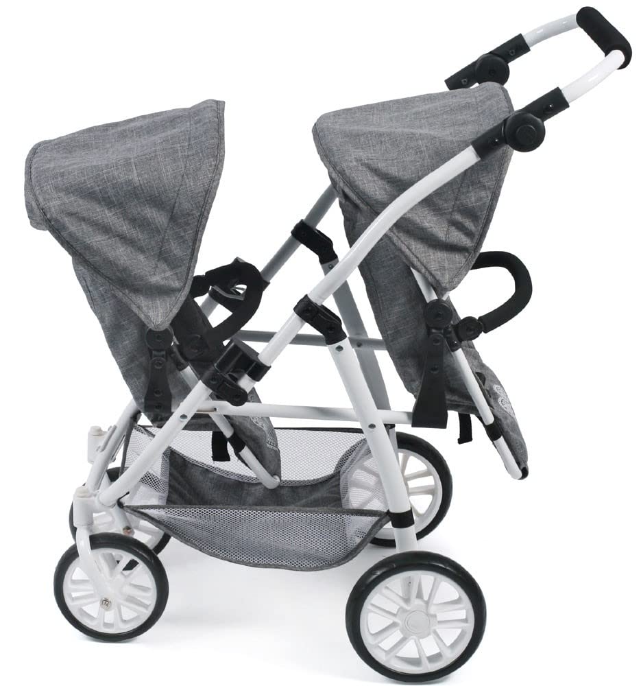 Tandembuggy Vario Poussette jumelée pour Deux poupées Poussette de poupée pour Enfants de 4 à 8 Ans Jeans Gris