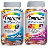 Centrum MultiGummies Men and Women 50+ Bundle Supports Heart, Brain and Eye Health Multivitamin/Multimineral Supplement in Assorted Natural Fruit Flavor (90 Gummies) Pack of 2