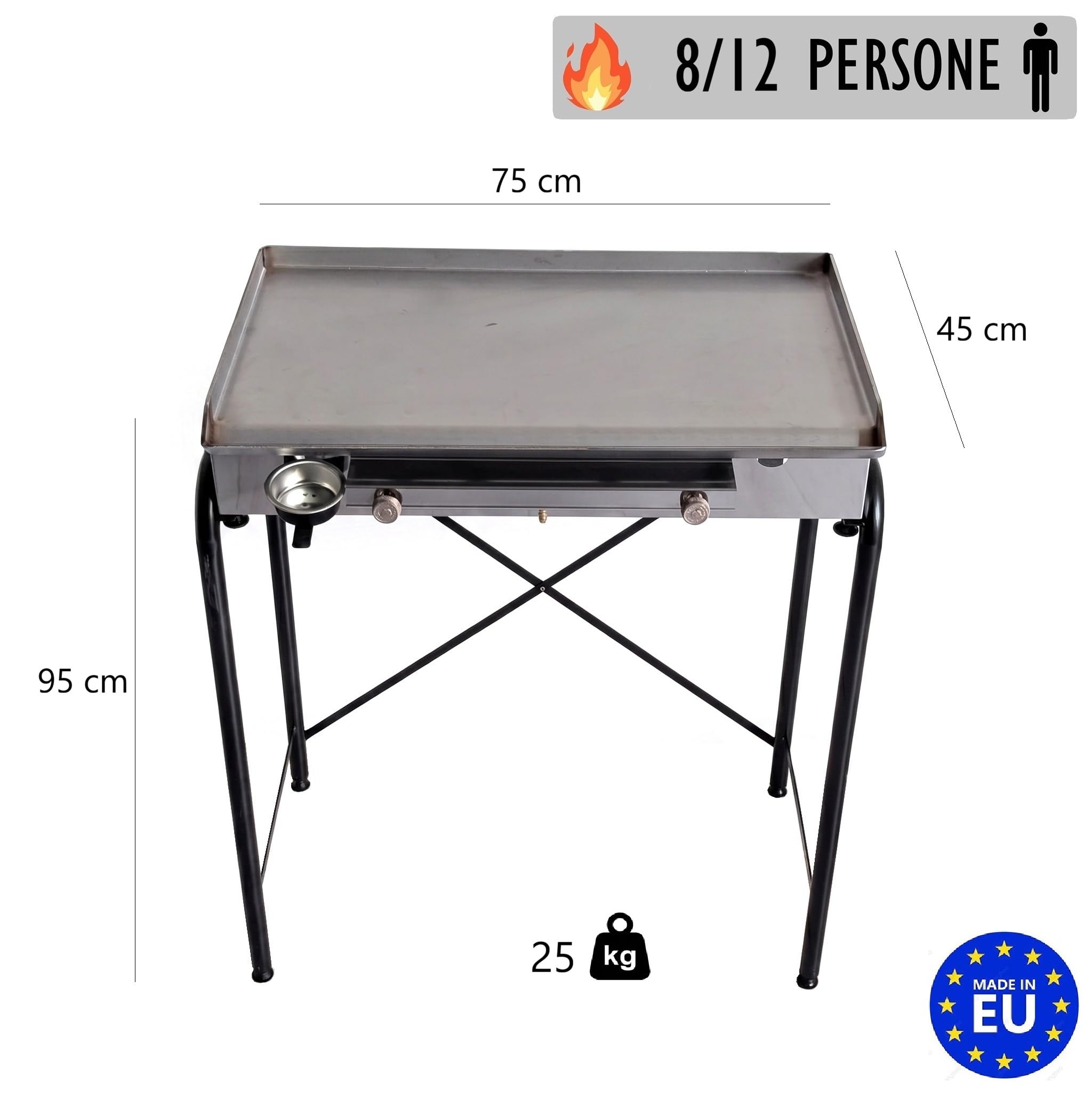 Yelloo - Parrilla Inoxline 810 75x45 cm con placa lisa de acero inoxidable AISI430, BBQ barbacoa de gas con dos quemadores