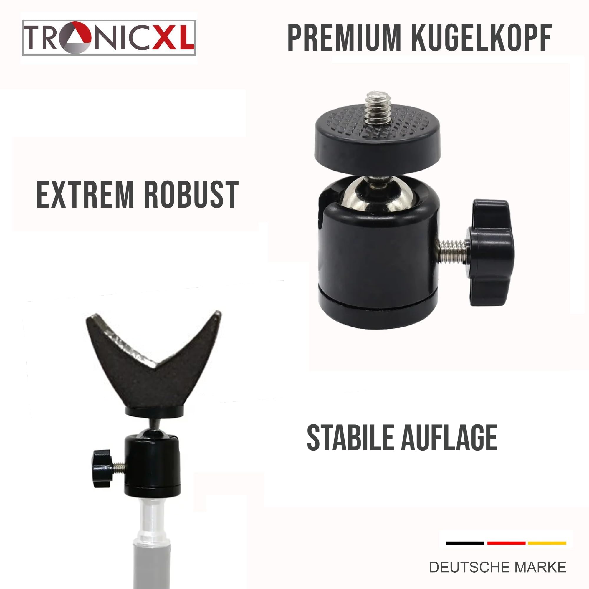 TronicXL 93-210 cm Stativ + Auflage für Objektiv I Gewehr I Gewehrauflage Stativ Dreibein 1/4 Zoll Adapter für Gewehre Waffen Ständer Gewehrstativ Kugelkopf