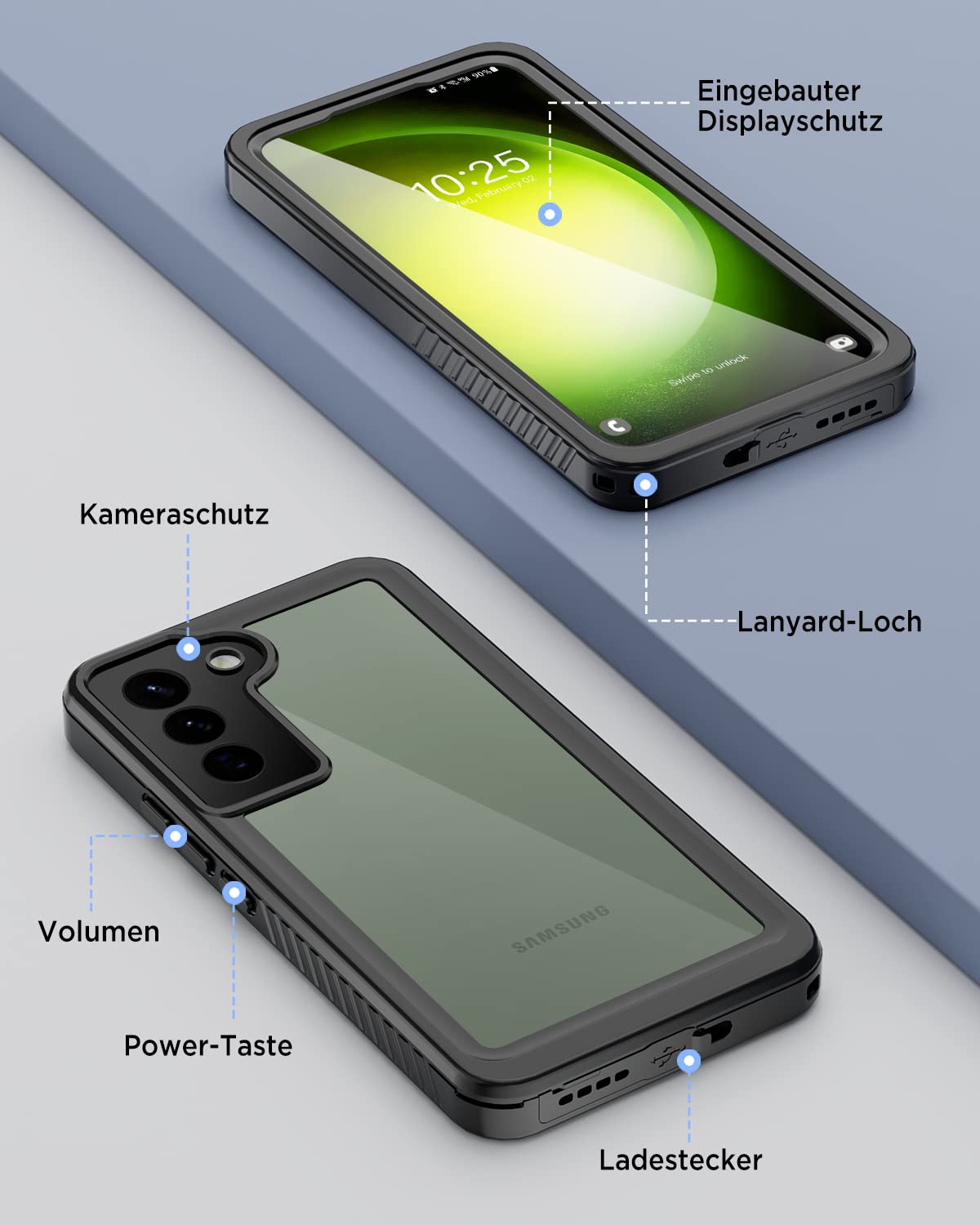 Beeasy für Samsung Galaxy S23 Hülle, IP68 Wasserdicht Outdoor Handyhülle 360 Grad Schutzhülle, Samsung S23 Case Stoßfest Staubdicht Wasserfest Panzerhülle mit Displayschutz, Schwarz