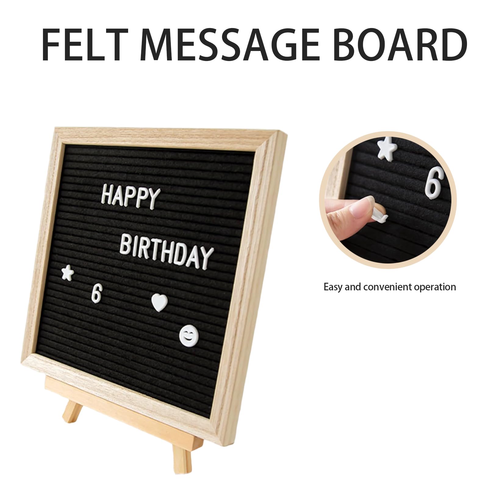 Changeable Felt Letter Board, 20x20 Cm Black Felt DIY Message Board with 340 White Letters Numbers Emojis Oak Frame Announcements with Wooden Stand - Image 4