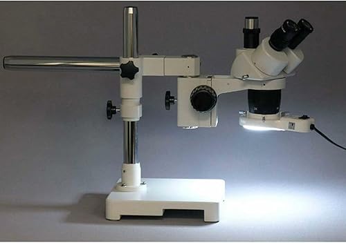 Miniatura 2 de AmScope Microscopio estéreo trinocular SW-3T24-FRL, oculares WH10x, aumento 20X40X, objetivo 2X4X, soporte de brazo único, luz de anillo