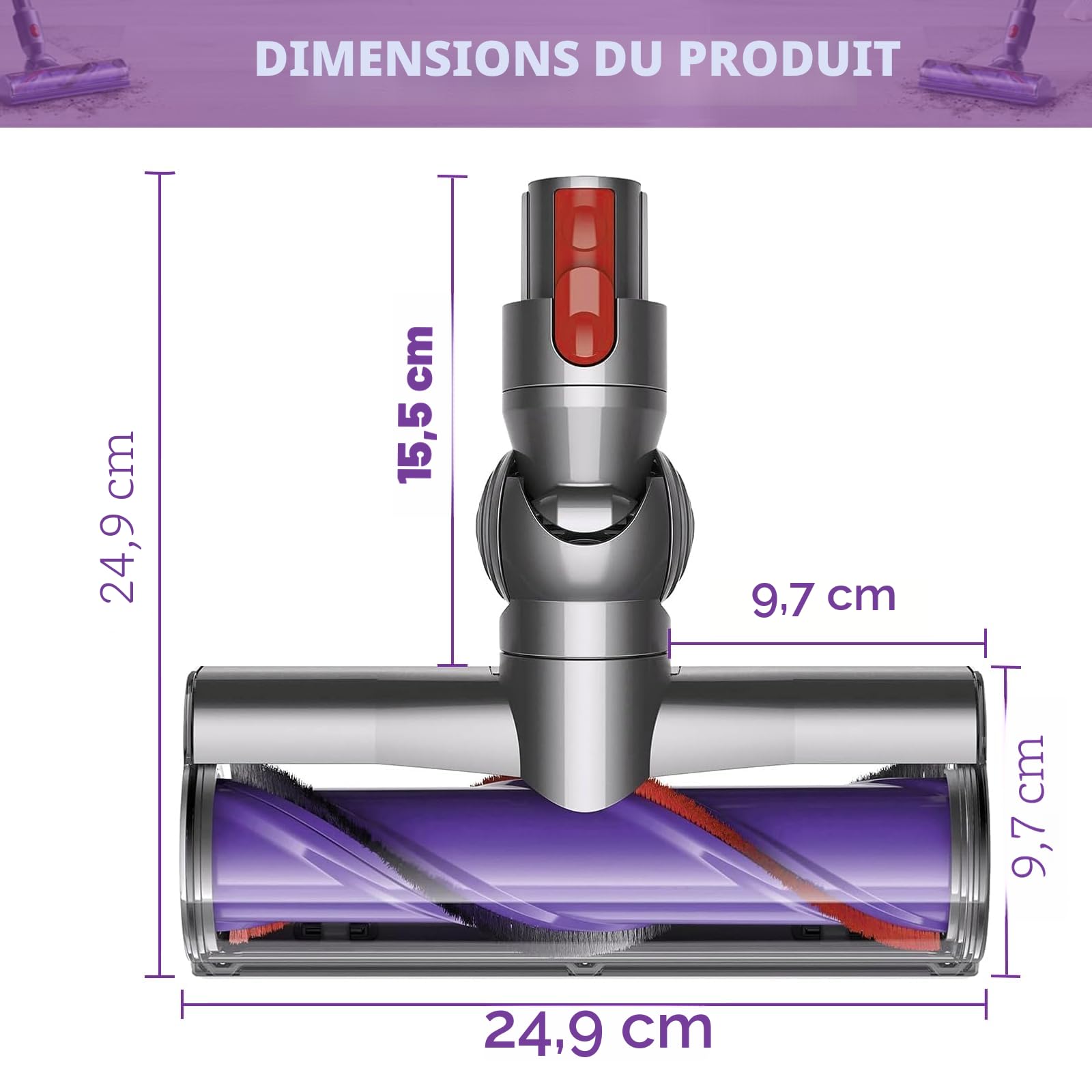 Tête de Brosse pour Dyson V7 V8 V10 V11 V15 SV10 SV11 SV12 SV14 Brosse électrique, brosse aspirateur, Brosse Motorisée pour Tapis et Sols Durs Pièce de Rechange 967483-04